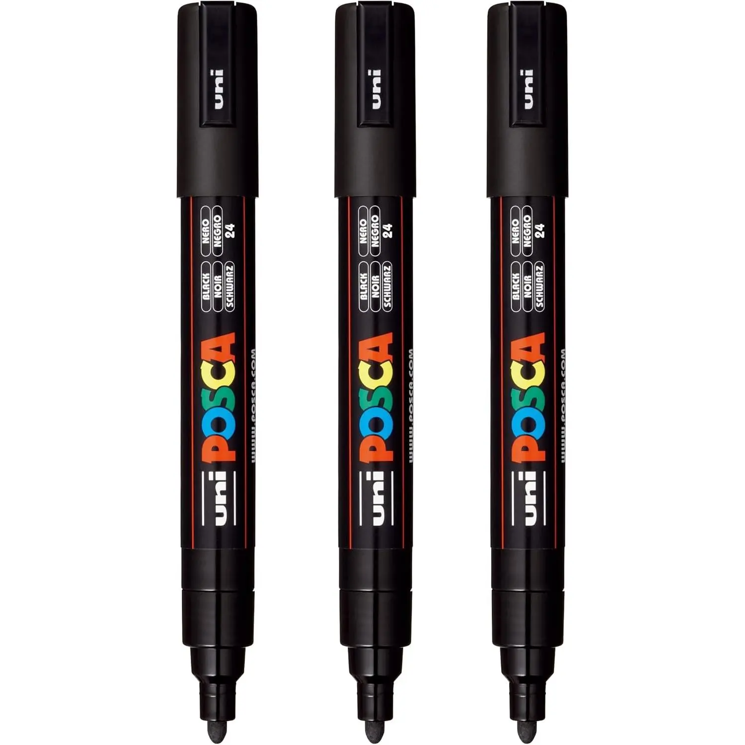 posca PC-5M Water-Based Paint Markers, Reversible Medium Tip (1.8-2.5mm), Black, 3 Count