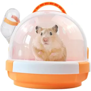 Hamster Carrier Cage with Water Bottle,Portable  Hamster Travel Carrier Plastic Guinea Pig Carrier Small  Breathable Outdoor Cage for Hamsters Chinchillas Hedgehog (Orange)
