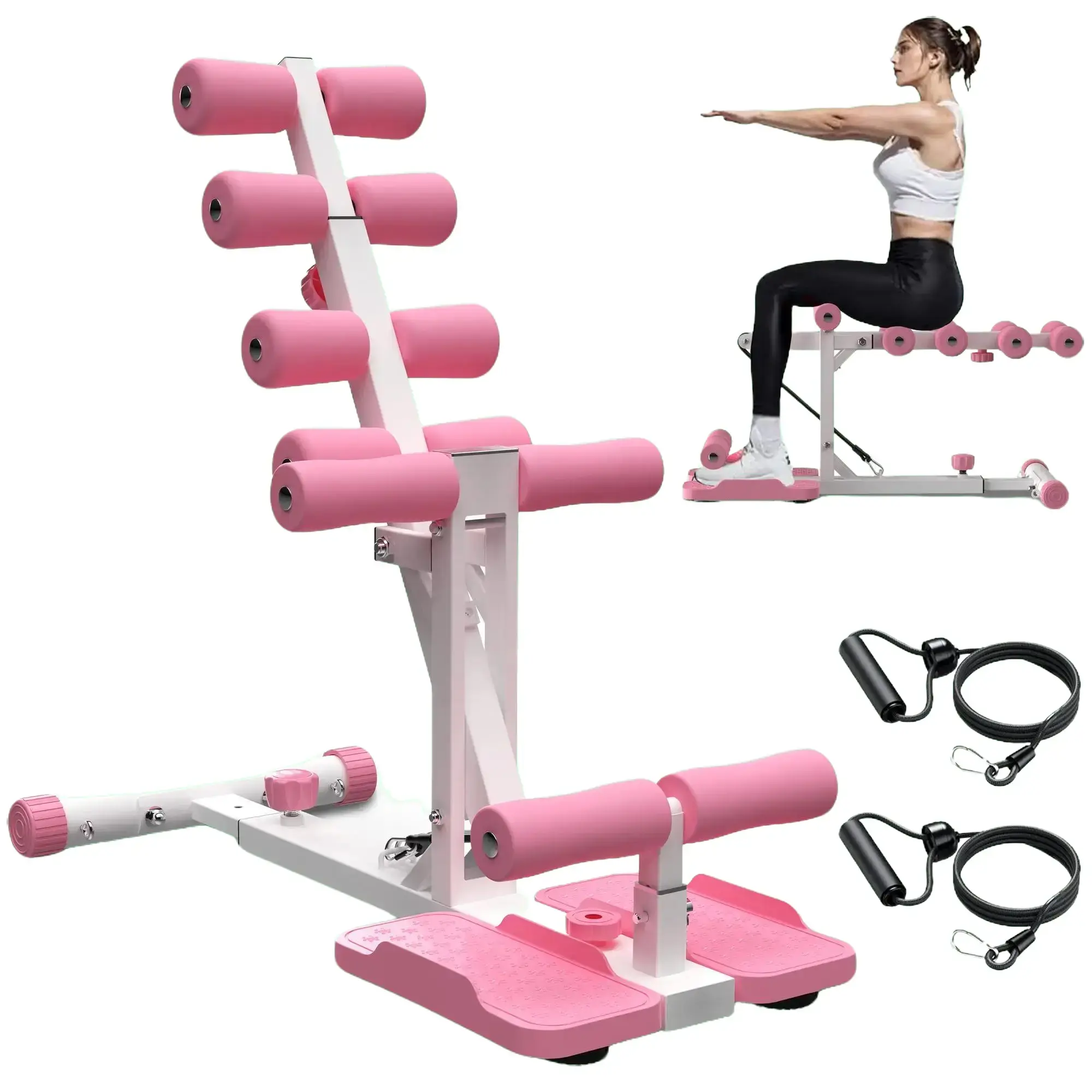 Dufominc Pro-Grade White Glute Trainer Machine - Ergonomic Squat Assist for Hips & Core, Reduces Knee Strain, Space-Saving, 300lb Capacity, Resistance Band Workouts, Safe Tight Corner Storage, for Office Fitness Enthusiasts, Bonus Bands