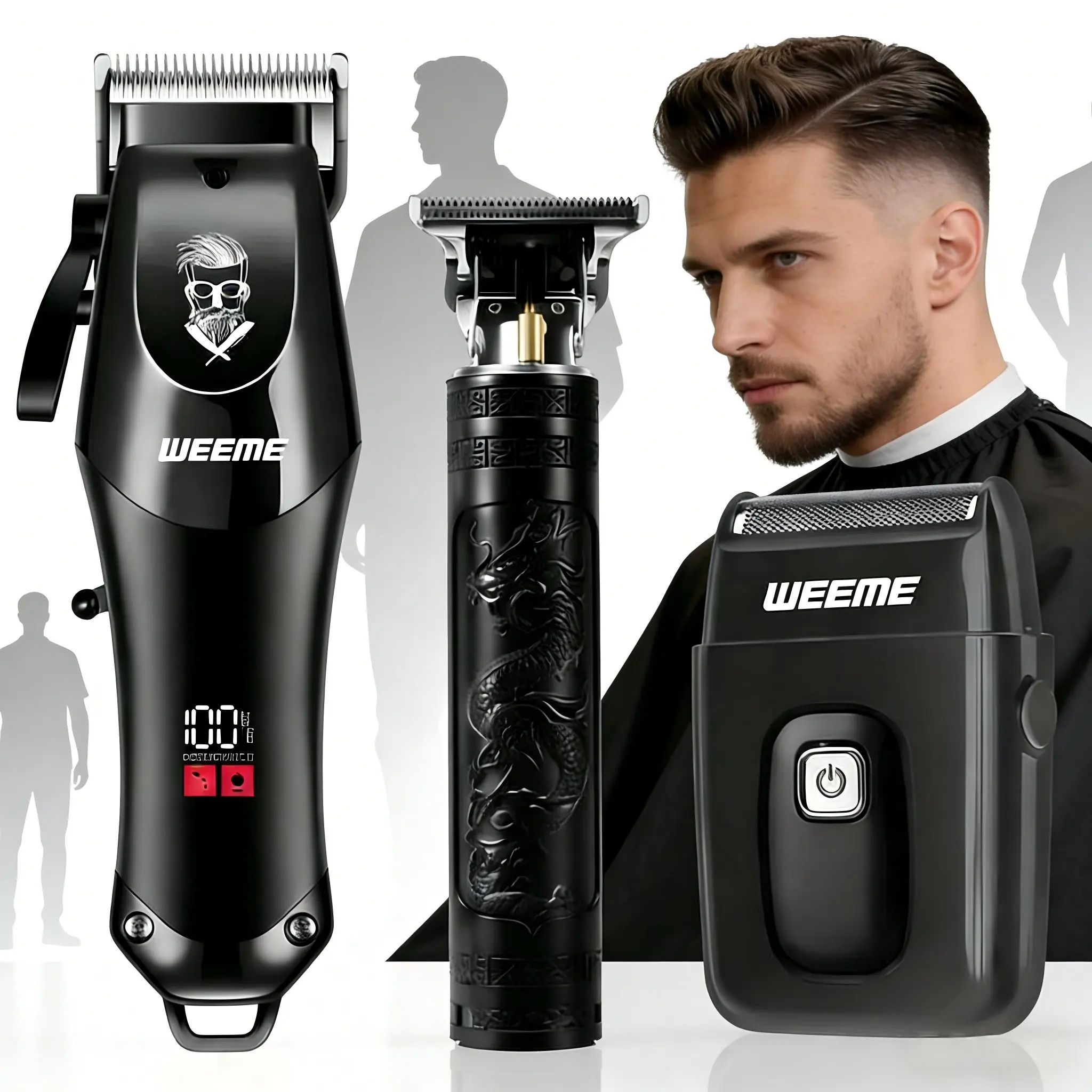 WEEME Men's Electric Hair Clipper Set, With LED digital display, T-shaped blade for gap-free trimming, no-pull hair clippers, Cordless & portable, USB Rechargeable Clipper, Digital Display Trimmer, suitable for haircutting, beard trimming, styling