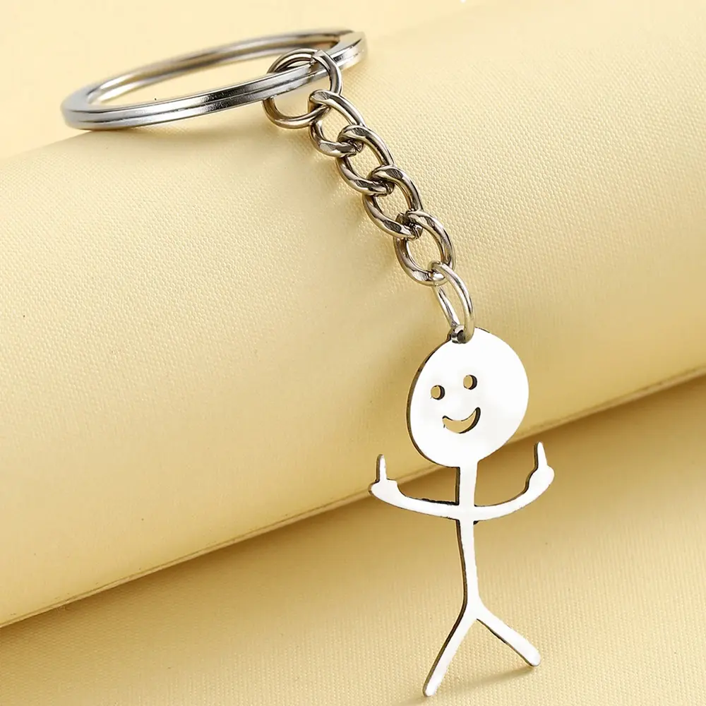 Funny Doodle Stainless Steel Keychain  Stickman Pendant Keyring Hip Hop Car Bag Key Chain Jewelry Couples Gift