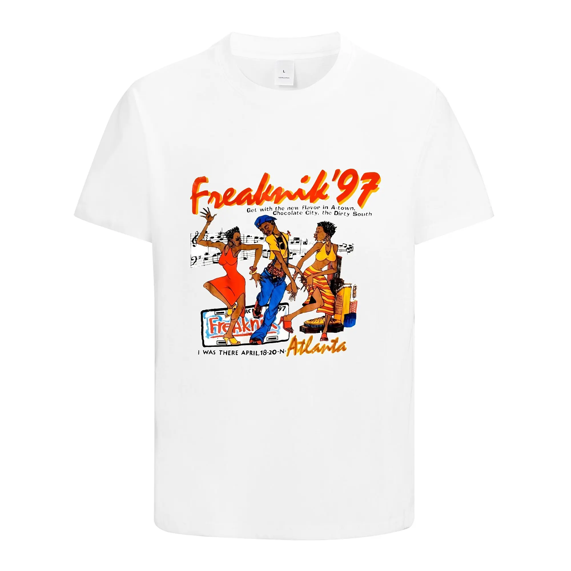 Men's T-shirt with Retro Freaknik 97 Atlanta Graphic Print, Casual Wear 100% Cotton Knit Top, All-Season Moisture Wicking, Tshirt, Tops, Four Seasons