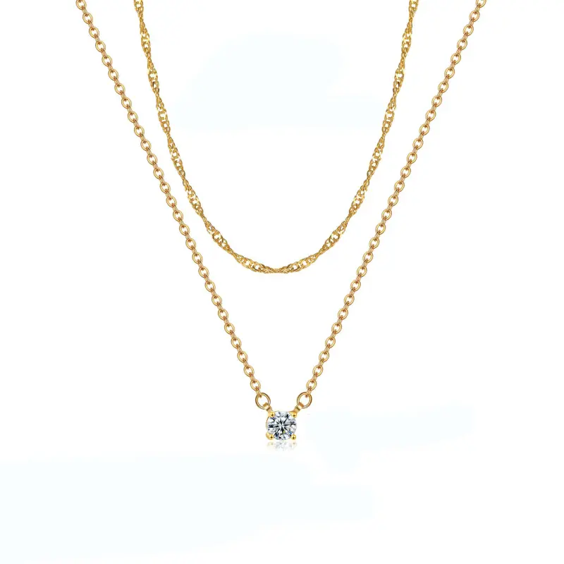 Women's 14K Gold Plated Dainty CZ Solitaire Pendant Necklace, Single Round Cubic Zirconia Square Simulated Gemstone Fashion Costume Jewelry Accessory