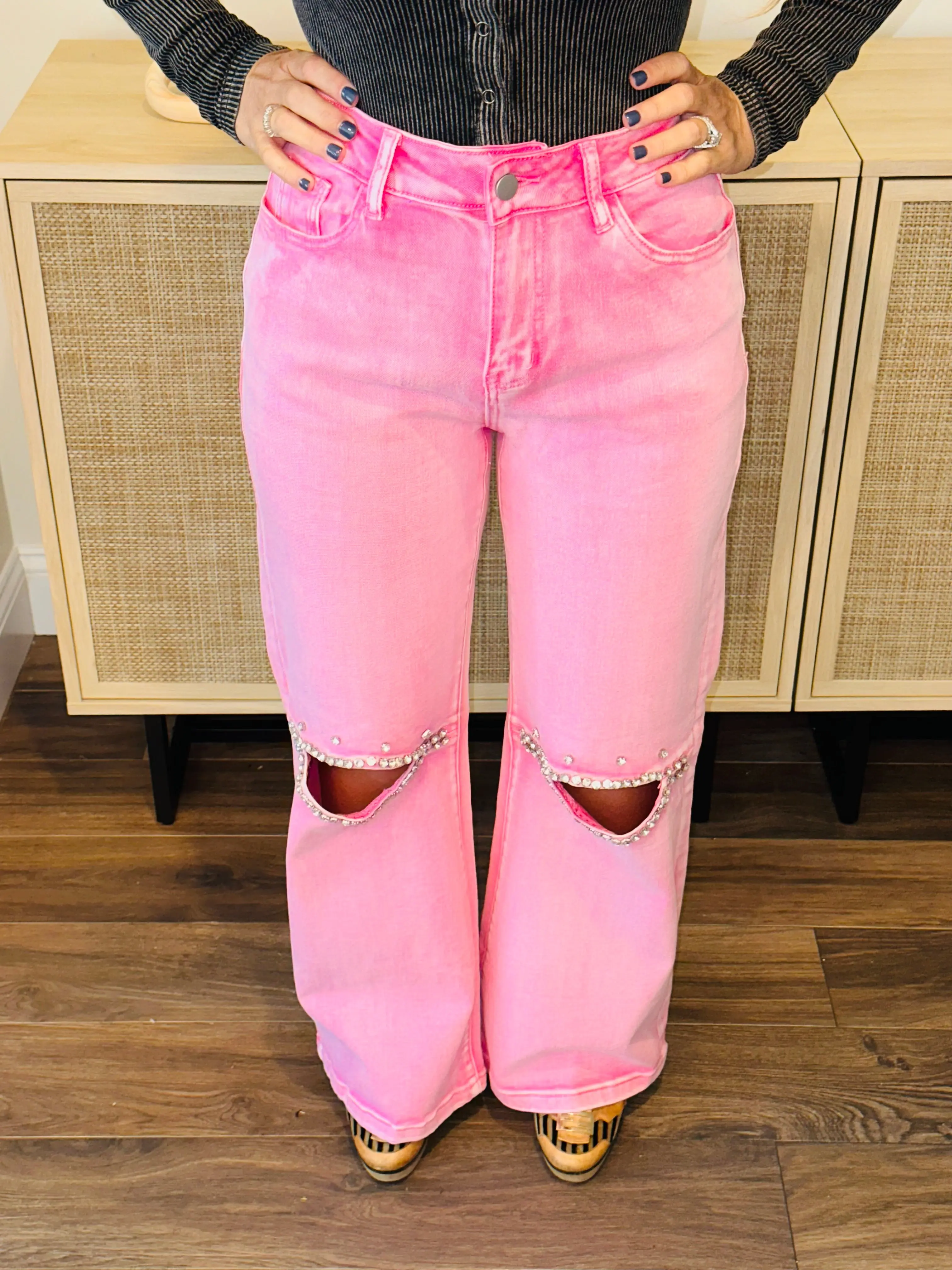 Pink Rhinestone Denim Jeans