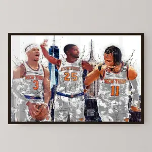 NY Knicks Graphic Poster, Basketball Star Canvas Wall Art for Man Cave, Game Room, Bedroom, Sport Fan Home Decor