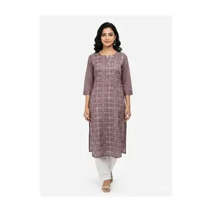 #LKH-4 Stylish Mauve Geometric Print Cotton Kurti