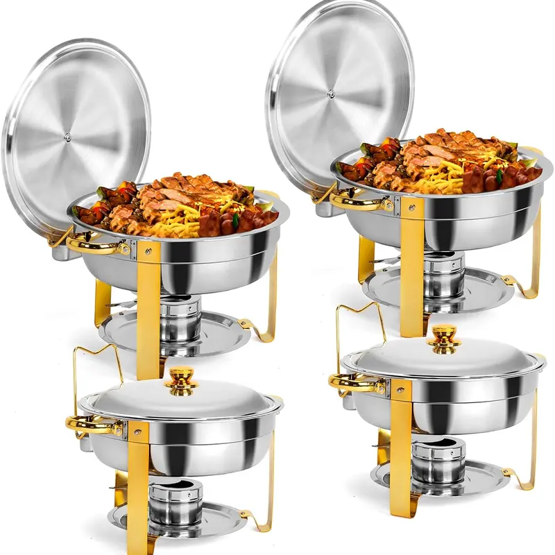 ROVSUN 2/4 Packs Gold Chafing Dishes for Buffet, 5QT Round Chafing Dish Buffet Set, Stainless Steel Chafers and Buffet Warmers Sets for Parties Weddings Catering SpringStatements