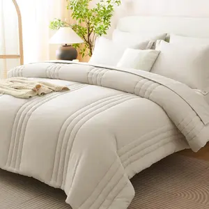 Queen Size Comforter Sets - 7 Piece Bed in a Bag Beige Comforter Set with Sheets Luxury Queen Bed Set All Seasons, Soft Bedding Set with Down Alternative Comforter, Sheets, Pillowcases & Shams