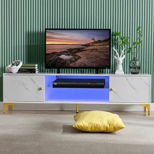 Modern LED TV Stand for 60/65/70 inch TVs with Storage Cabinet & Open Shelf TV Console Table for Living Room Bedroom Game Room