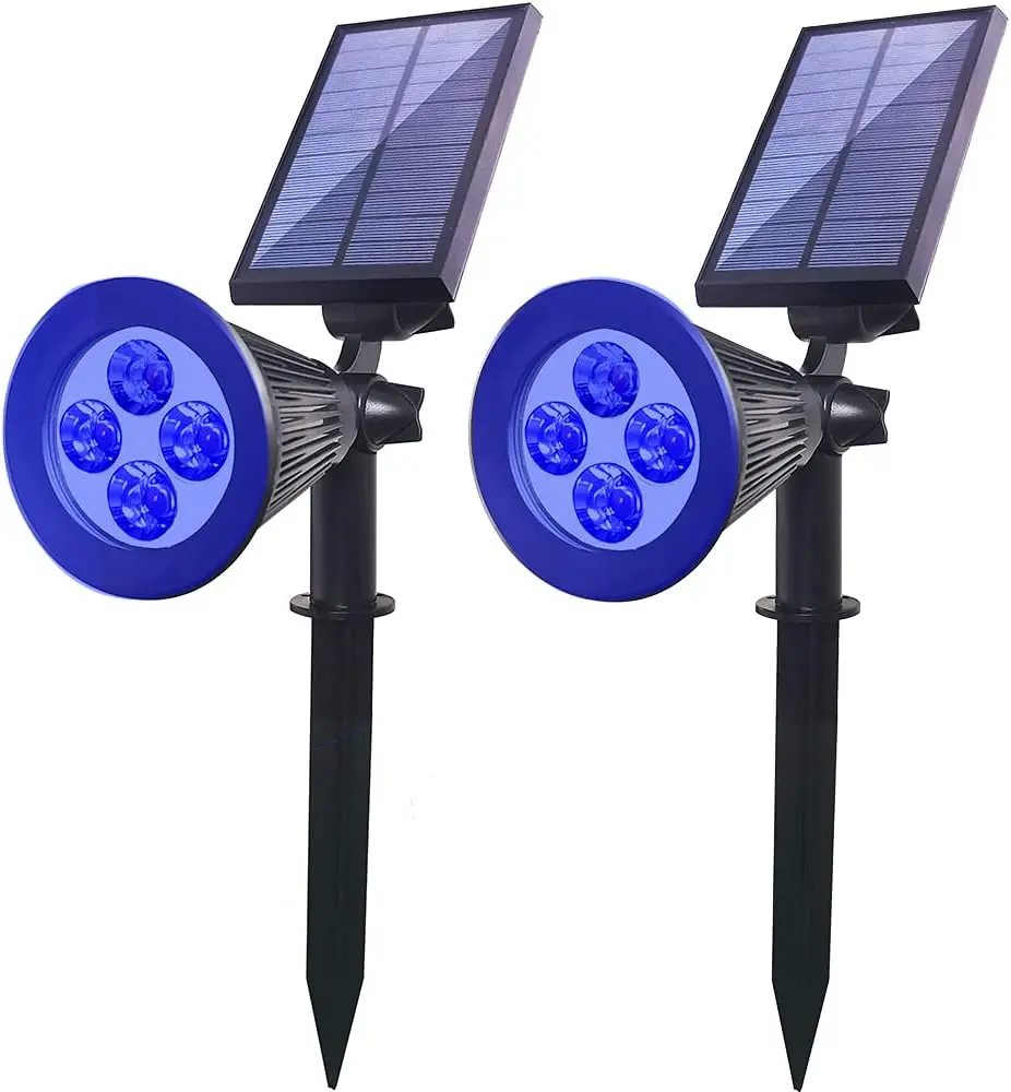 Outdoor Spotlights - 4 LED 2-in-1 Auto On/Off Solar Inground Lights for Patio Yard Garden Driveway Pathway (2 Pack, Blue)