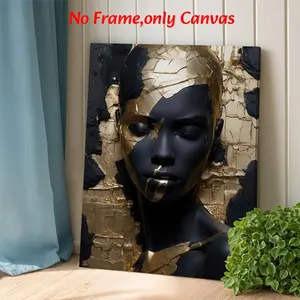 Modern Wall Art, Black And Gold African Woman Portrait Poster, Luxury Textured Sculptural Printing, Black And Gold Canvas Decoration, Living Room & Bedroom Aesthetic, Perfect Gift For Art Lovers, Unframed