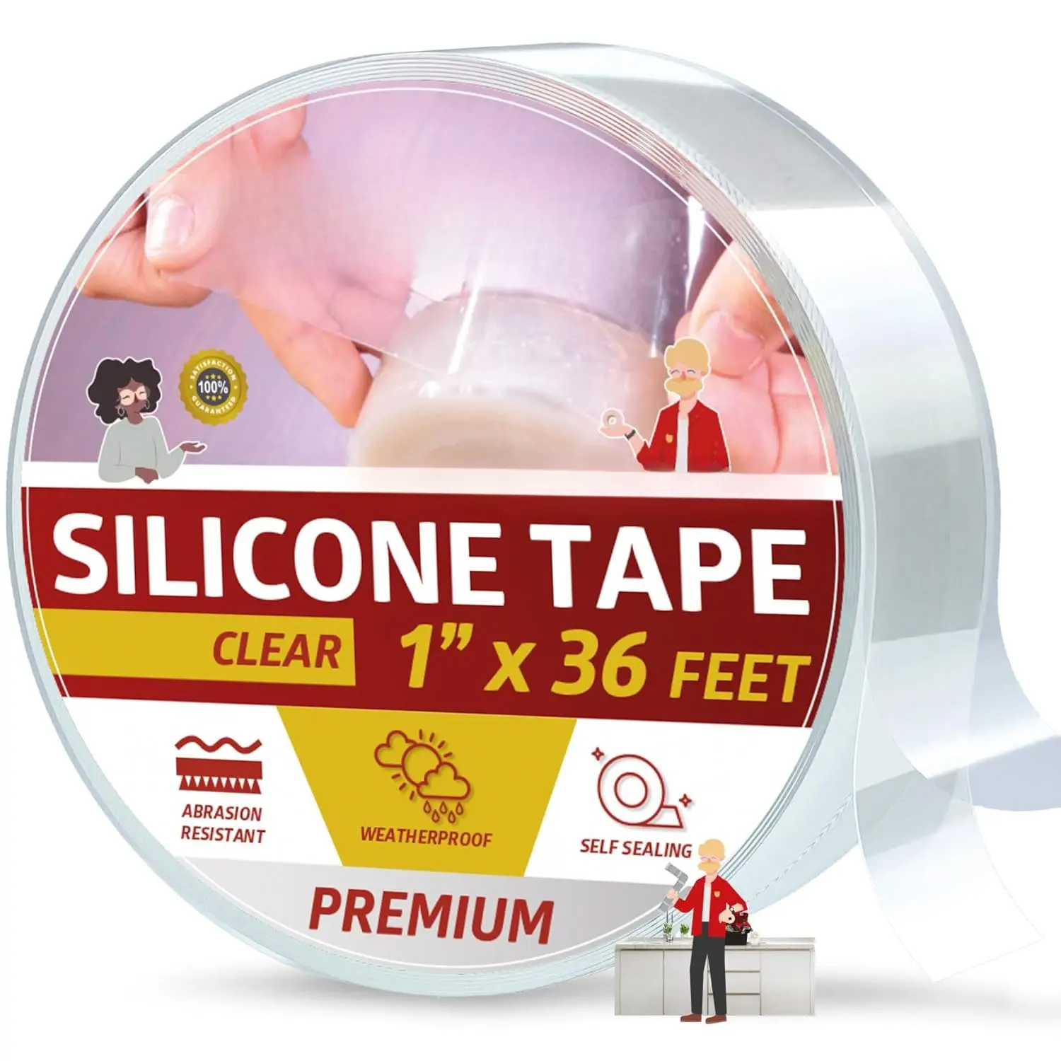 Self Fusing  Tape  Clear - 1" x 36 , Self Amalgamating Tape,  Rubber for Plumbing, Sealing Pipes, Hose Repair, Outdoor Coax and Electrical Cables - Weatherproof