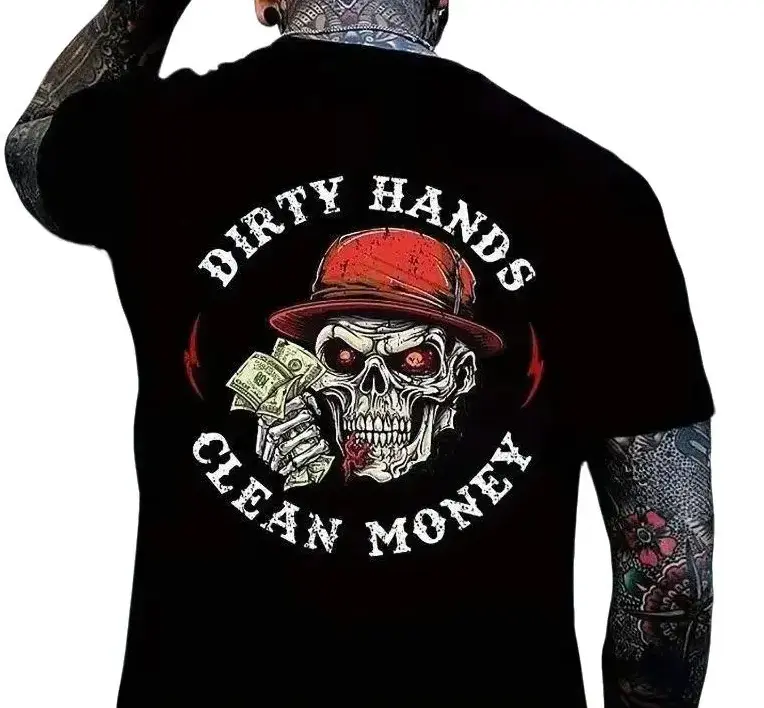 Dirty Hands Clean Money Graphic T-Shirt for Men - Casual Short Sleeve Round Neck Tee, Lightweight Soft Fabric Top Print, Cotton, Mens Clothing, Casual Wear #SohoChic