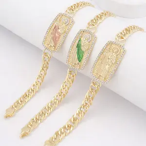 San Judas Tadeo Bracelet 8'' in Double Cuban Bracelet 14K Gold Plated High Tech