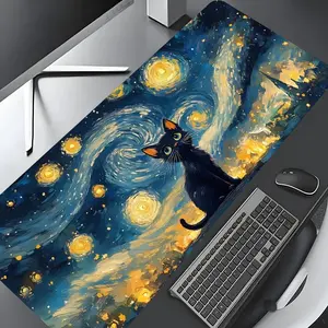 Starry Night Cat Van Gogh Abstract Design Large Gaming Mouse Pad, Beautiful Desk Decoration and Protection Mat, Rubber Anti-Slip Edge, Multiple Sizes for Laptops and Desktops Suitable For Home Office,Good Gift for Family and friends, Desktop Accessory