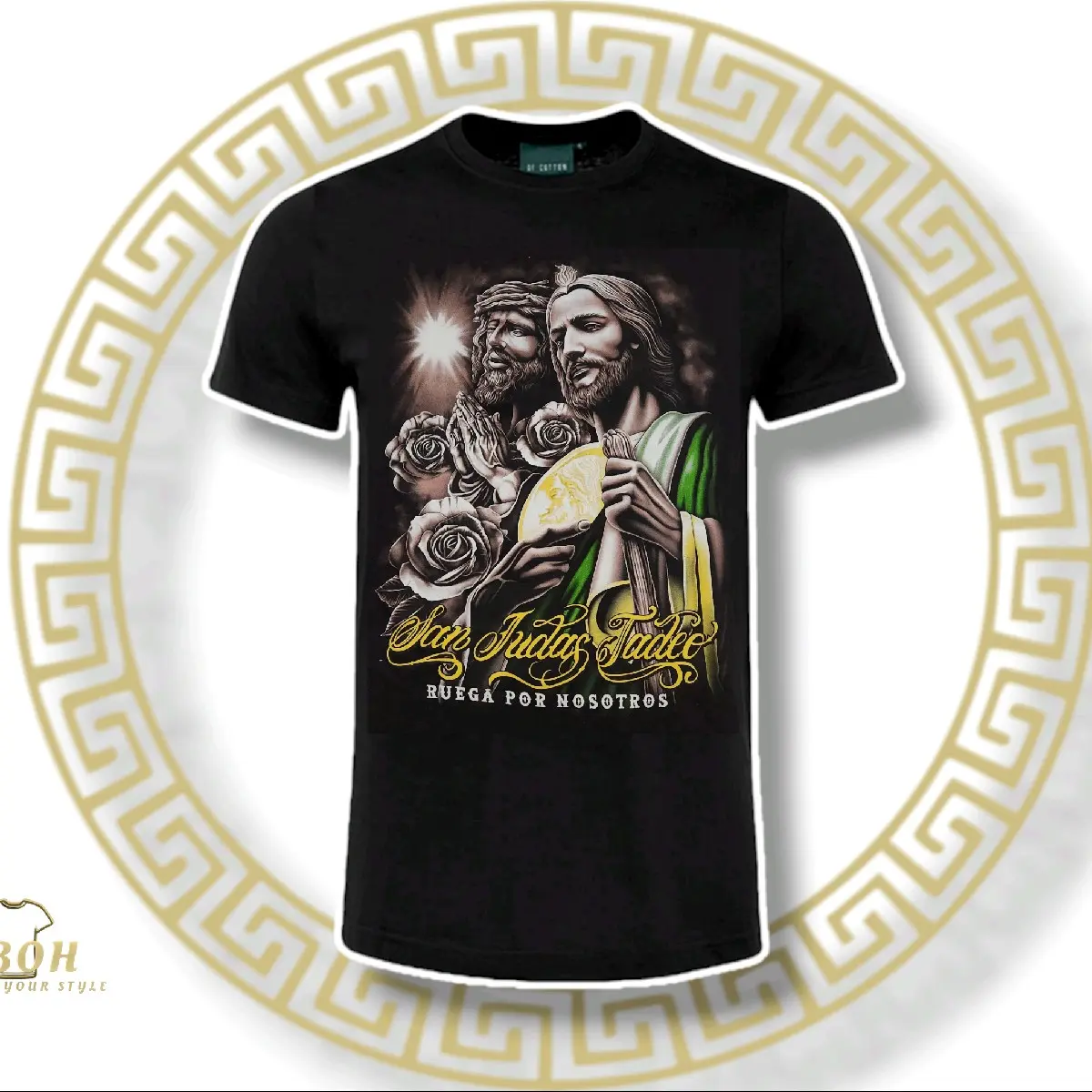 San Juditas Tadeo and Jesus Tshirt 100% cotton Black color tee High Quality print logo Tops Menswear Classic Streetwear T-Shirt Crewneck