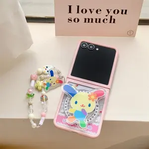 Korean cute colorful rabbit magnetic stand phone case for Samsung Galaxy Z Flip7 5 6 Flip6 5 flip6 7 with hinged Cartoon cover