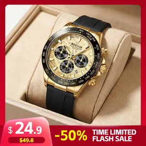BOZLUN Sport Chronograph Watch for Men Quartz Racing Style Waterproof 30M Luminous Hands Silicone Strap Luxury Casual Wristwatch