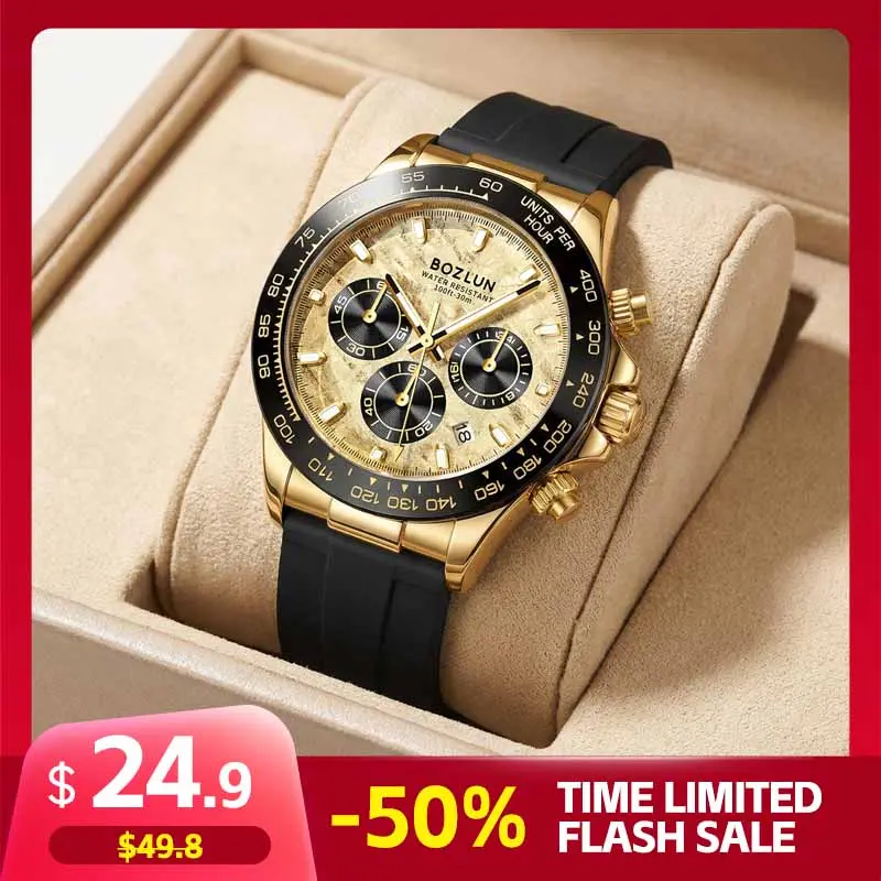 BOZLUN Men's Sports Look Quartz Analog Wristwatch - Meteorite Dial, 30M Waterproof, Luminescent Hands, Silicone Strap, Waterproof Watches, Sporty Wristwatch, Time Limited Flash Sale, Men's Watches