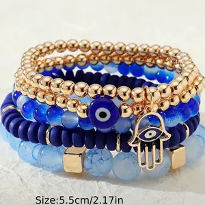 5pcs/Set Bohemian Evil Eye Fatima Hand Glass Beads Strands Bracelets Set For Women
