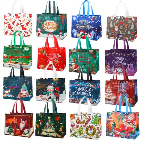 Large Unisex Multifunctional Non-Woven Christmas Gift Bag with Handles - Multicoloured Novelty Print, Festive Look, Party Prep Tote, Shopping Trip Tote, Holiday Cheer Supply