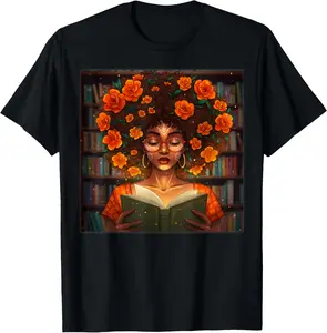 100% Cotton Black History Month Black Afro Girl Women Book Lovers Gifts T-Shirt