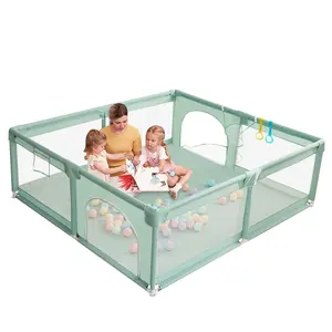 BIOBY Portable Baby Playpen, 71" x 59" x 27" Extra Large Playard, Soft Mesh Sturdy Pipe Ample Space for abies and Toddler, Safe and Non-Slip Baby Fence, Full Mesh Design, Indoor & Outdoor Kids Activity Center, Portable Travel Design, Green