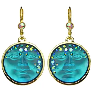 Goddess Mystic Seaview Moon 18mm Leverback Earrings (Goldtone/Mystic Blue Sphinx)