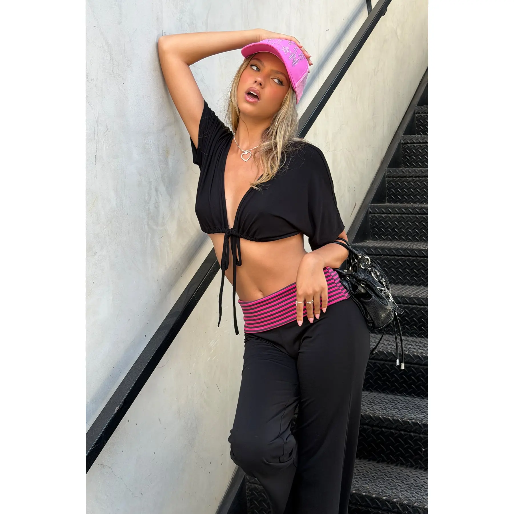 Micky Tie V Neck Crop Top