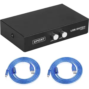 2 Port USB 2.0 Manual Printer Scanner Sharing Switch Hub - 2 PC to 1 Splitter Adapter, 2 Pack USB A to B Cable