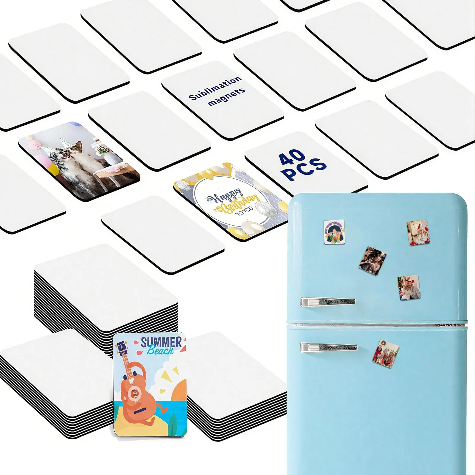 40Pcs Bulk Square Sublimation Photo Magnets for Refrigerator, 2.95x2.16" Smooth Coating Sublimation Safe DIY Fridge Magnet Blanks, DIY Friendly Printing Craft Gifts for Kitchen Decor, Motor Vehicles