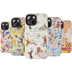 Curious George Inspirational Bible Verse Phone Case, God Nostalgic Cartoon Cute Monkey Aesthetic For iPhone 17 16 15 14 13 12 11 X 8, Scrapbook Storybook Art, Whimsical Accessory