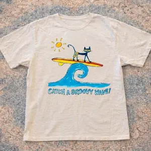 Pete The Cat Catch A Groovy Wave T-Shirt, Summer Tshirt, Pete The Cat, Unisex Vintage Graphic Tees Gothic Grunge Y2K Emo Scene Amity Affliction Style Clothes Men Women Streetwear