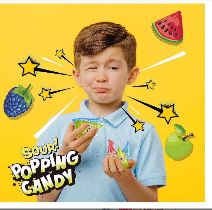 Sour Popping Rocks - 40 Count Bag - Sour Popping Halloween Candy Individually Wrapped - Assorted Fruit Flavors - Triangle Pouches - Blue Raspberry, Watermelon, Green Apple