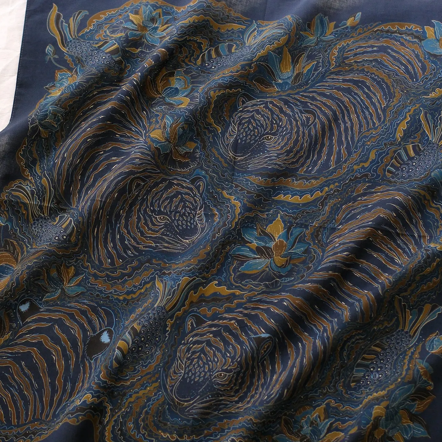 Tiger Bandana Scarf (Midnight) 22"x22", Soft Cotton Headscarf, Kerchief