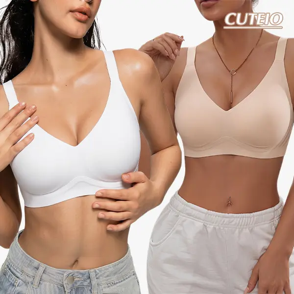 CUTEIO Jelly Wireless Bra Deep V Push Up Seamless T-Shirt Comfortable Plunge No Underwire Bras with Adjustable Straps Everyday Bras --BA1765-3