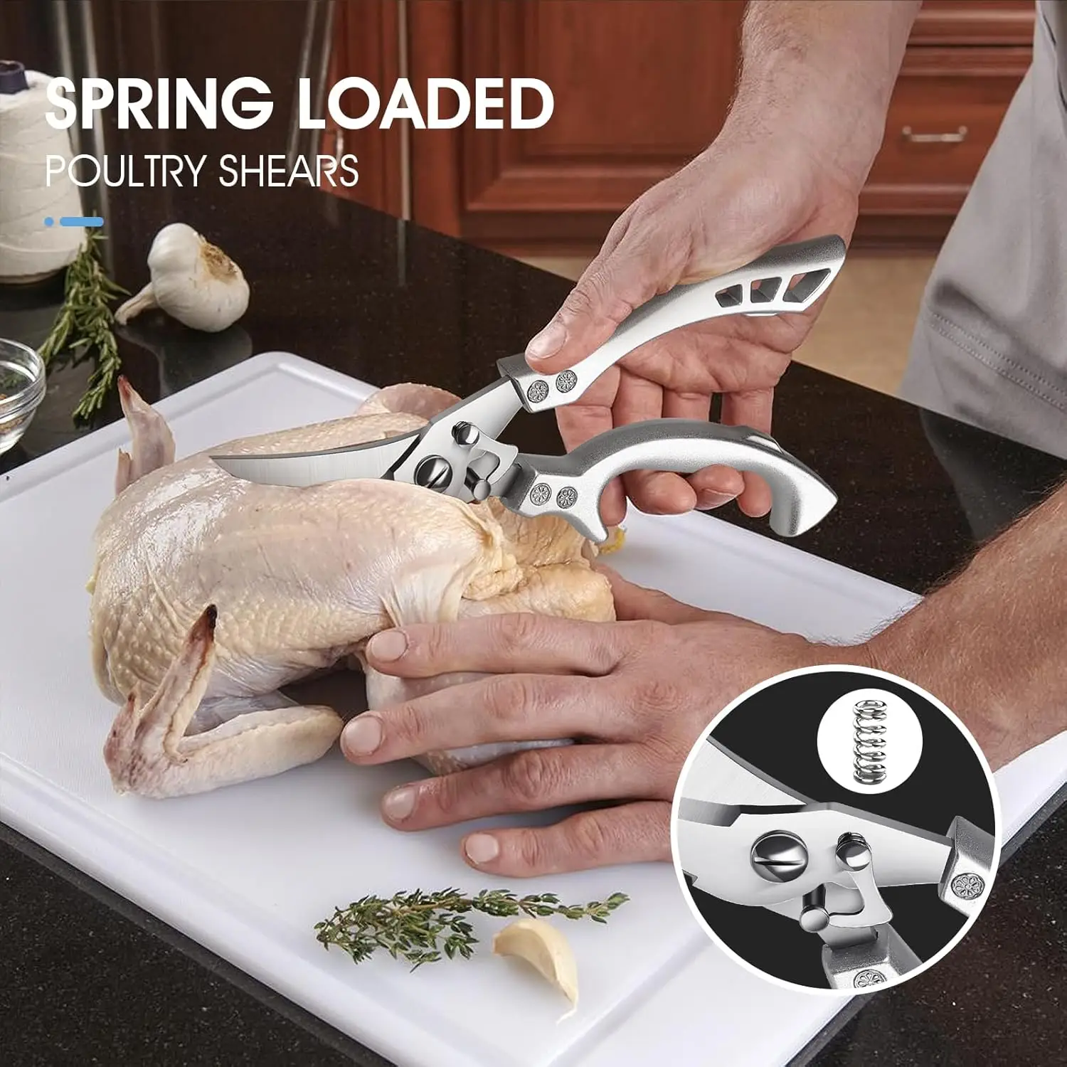 Heavy Duty Poultry Shears with Serrated Edge - For Chicken, Bone, Meat, Turkey, Fish - No Rust, Spring Loaded, Stainless Steel Kitchen Scissors