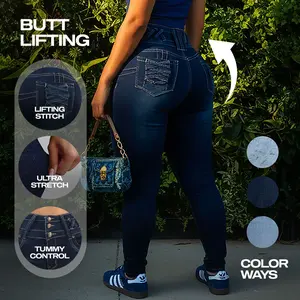 Women’s High Waist Dark Wash Skinny Jeans, Push Up Stretch Denim with Lace-Up Waist and Tummy Control – Womenswear MX JEANS by ModaXpress