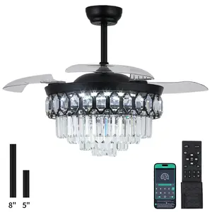 Kviflon 48'' Invisible Crystal Ceiling Fan with Light 6 Speeds 3 Color LED Silent DC Motor Remote Control Modern Design-9018 Atmosphere Lighting