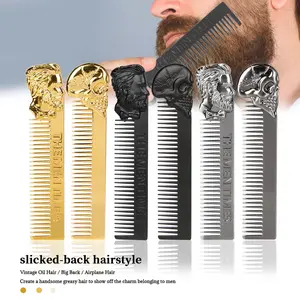 Men's Vintage Metal Comb with Skull Handle, Pocket Comb for Oil Hair and Beard Beauty, Silver Color
