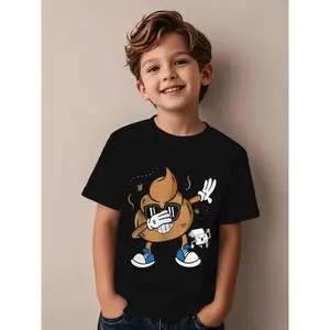 Funny Poop T-Shirt for Kids Featuring a Cute Cartoon Poop Character, Made of Soft And Breathable Fabric, Perfect for Summer Casual Wear for Boys And Girls, Machine Washable, Humorous Birthday Party Outfit, Comfortable H-Shaped Boxy Fit.