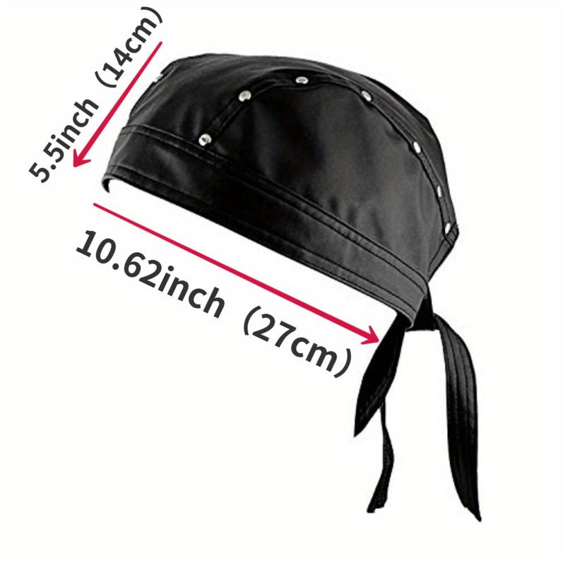 One-Size Black Leather Bandana for Men with White Studs - Biker Doo Do Rag Headwrap, 100% Genuine Leather, Woven Style, Perfect for Parties jungkook  hat scarf head wrap