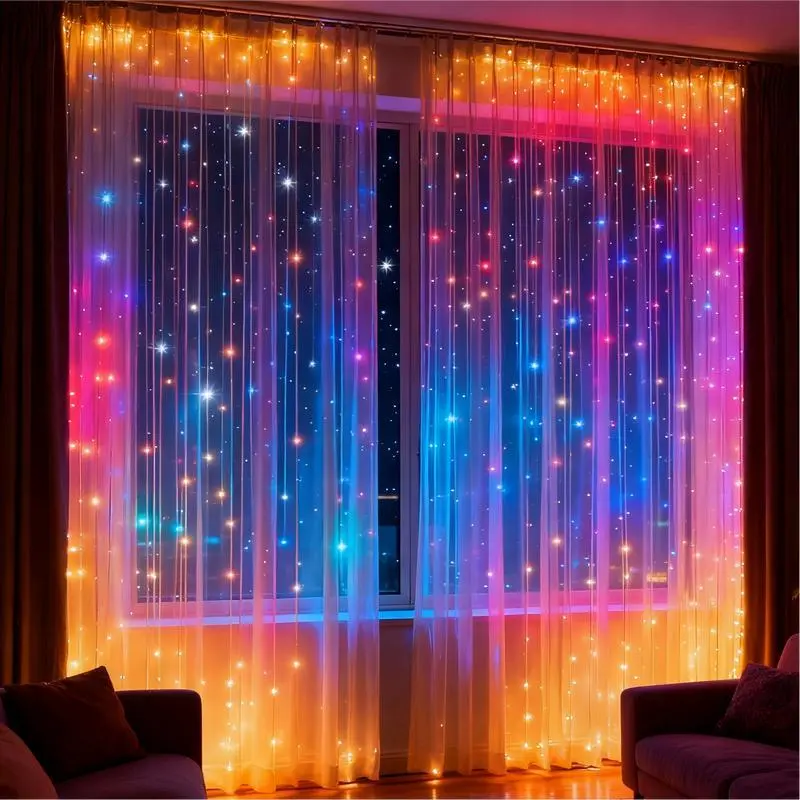 300-LED Fairy Curtain Lights (0-5W), 9.8ft x 9.8ft USB Plug-in with 8 Modes, IP44 Weatherproof, Dimmable, Timer Remote Control, Whimsical House Decor for Bedroom, Living Room & Holiday Room Decor (Multicolor/Warm White)