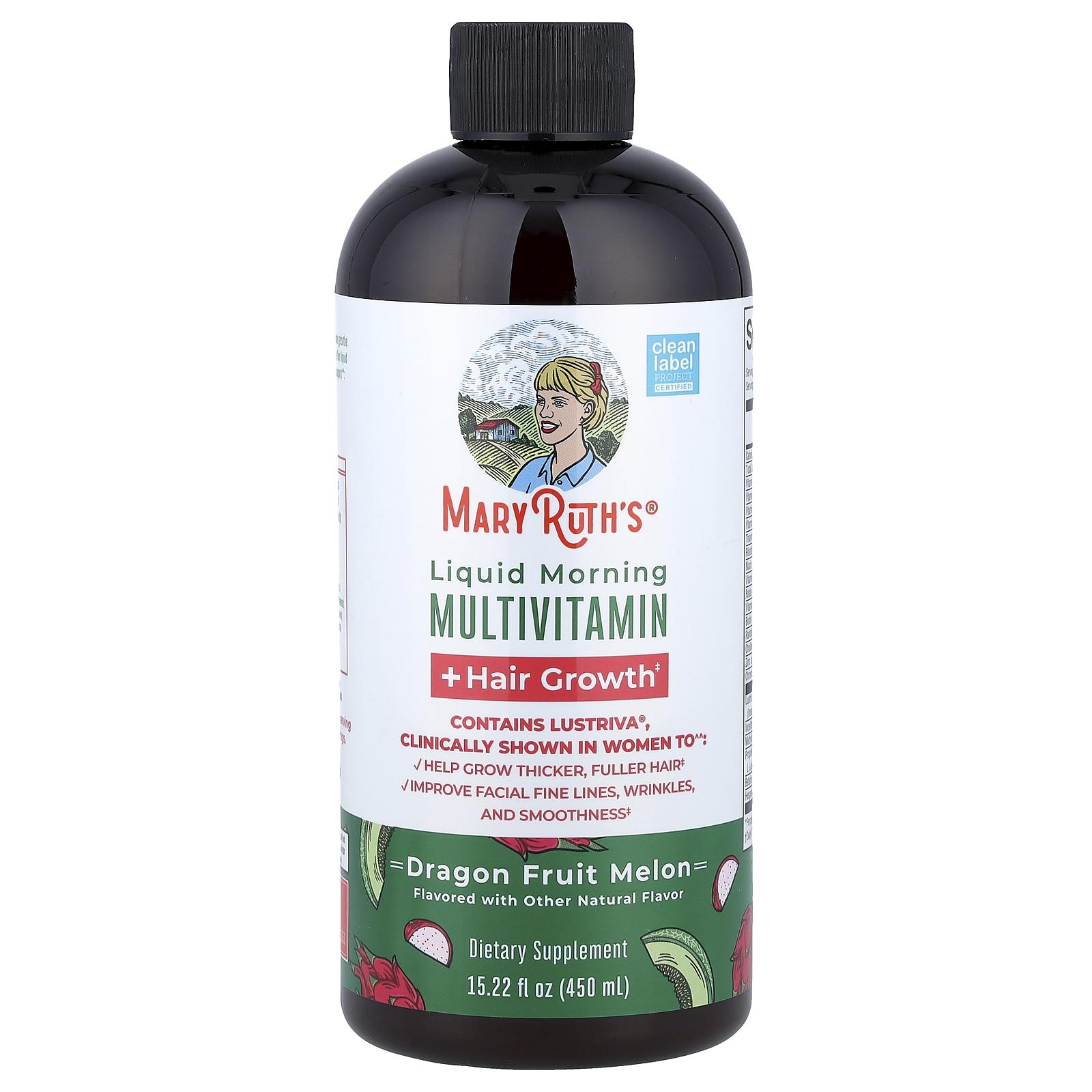 MaryRuth's Liquid Morning Multivitamin + Hair Growth, Dragon Fruit Melon, 15.22 fl oz (450 ml)