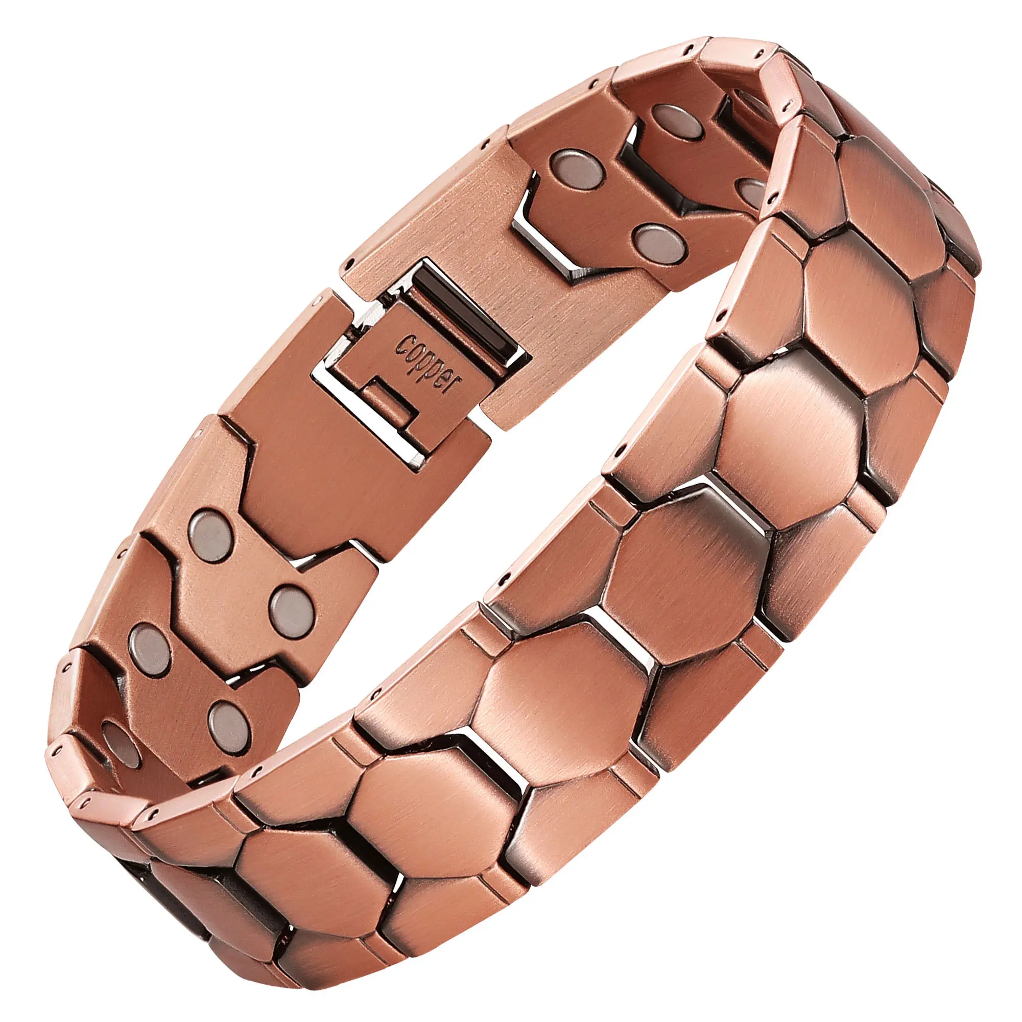 Men's 99.99% Pure Copper Magnetic Bracelet, Honeycomb Link Design with Dual-Layer Neodymium Magnets, Adjustable Fit, Sizing Tool Included