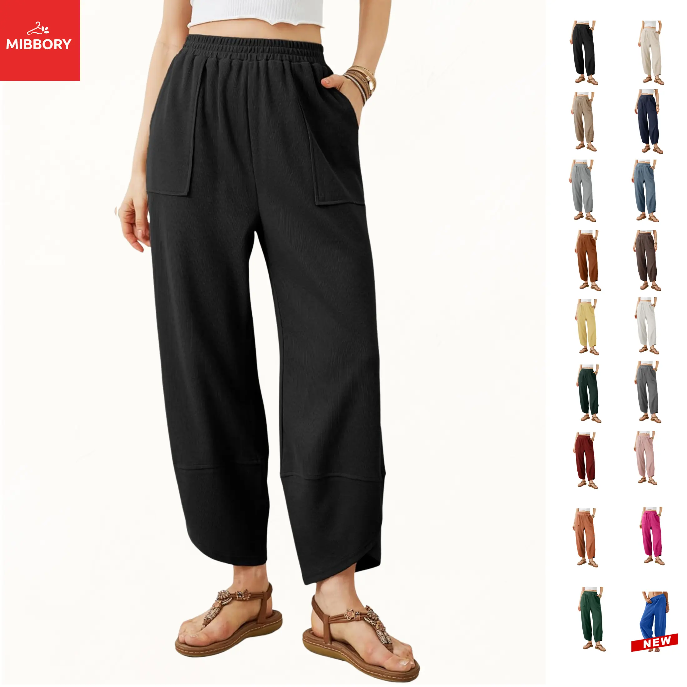 Mibbory Women's Fall Waffle Knit Wide Leg Pants - 2026 Fall Winter Fashion, Multi-Size, Solid Plain, Cozy Baggy Palazzo with Pockets & Elastic Waist, Street Style,clothes for back to school,first day of school outfits