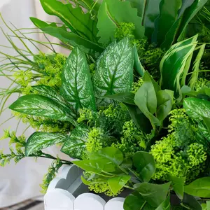 18 Bundles Artificial Plants Outdoor, Faux Bushes Plastic Fake Greenery, Lifelike Fake Plant, Realistic Faux Plant, UV Resistant for Indoor/outdoor, Spring Summer Decor