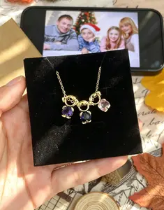 UFS Two/Three Kids Birthstone Interlocking Necklace, Sentimental Mother Child Bond Pendant Jewelry, Dainty Personalized Keepsake, Ready to Gift Mother's Day Graduation Gift for Mom Women Daughter Teen Girls
