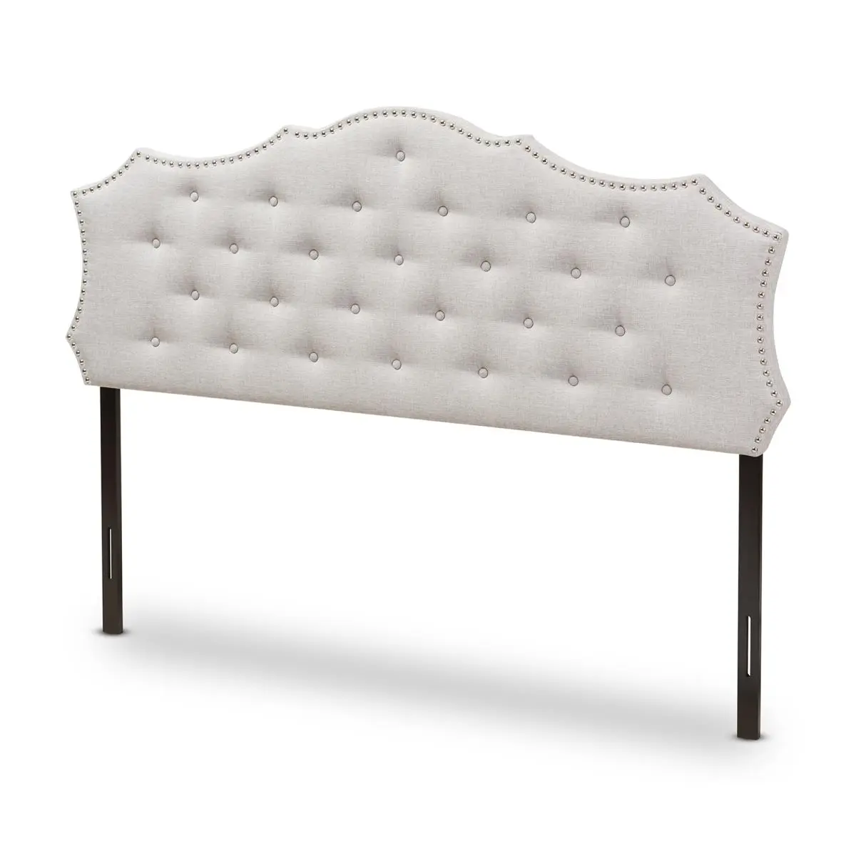 212 MAIN Queen Size Button Tufted Modern Curve Headboard - Greyish Beige Fabric, Wood Posts, Queen-Fit (Model BBT6693-HB-H1217-14)