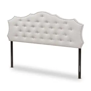 212 MAIN Queen Size Button Tufted Modern Curve Headboard - Greyish Beige Fabric, Wood Posts, Queen-Fit (Model BBT6693-HB-H1217-14)
